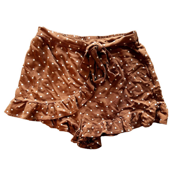 American Eagle Brown Polka Dot Ruffle Shorts Womens Size XS - Picture 1 of 8